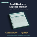 Small Business Expense Tracker PDF printable workbook cover – 12-month tracking sheets, income log, and tax deduction breakdown for freelancers, instant digital download