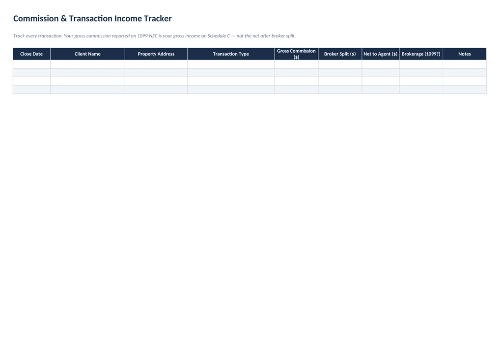 Real Estate Agent Expense & Tax Tracker | Excel & Google Sheets | U.S. Realtor Bookkeeping Spreadsheet | 1099 Income, Mileage & Tax Deduction Tracker