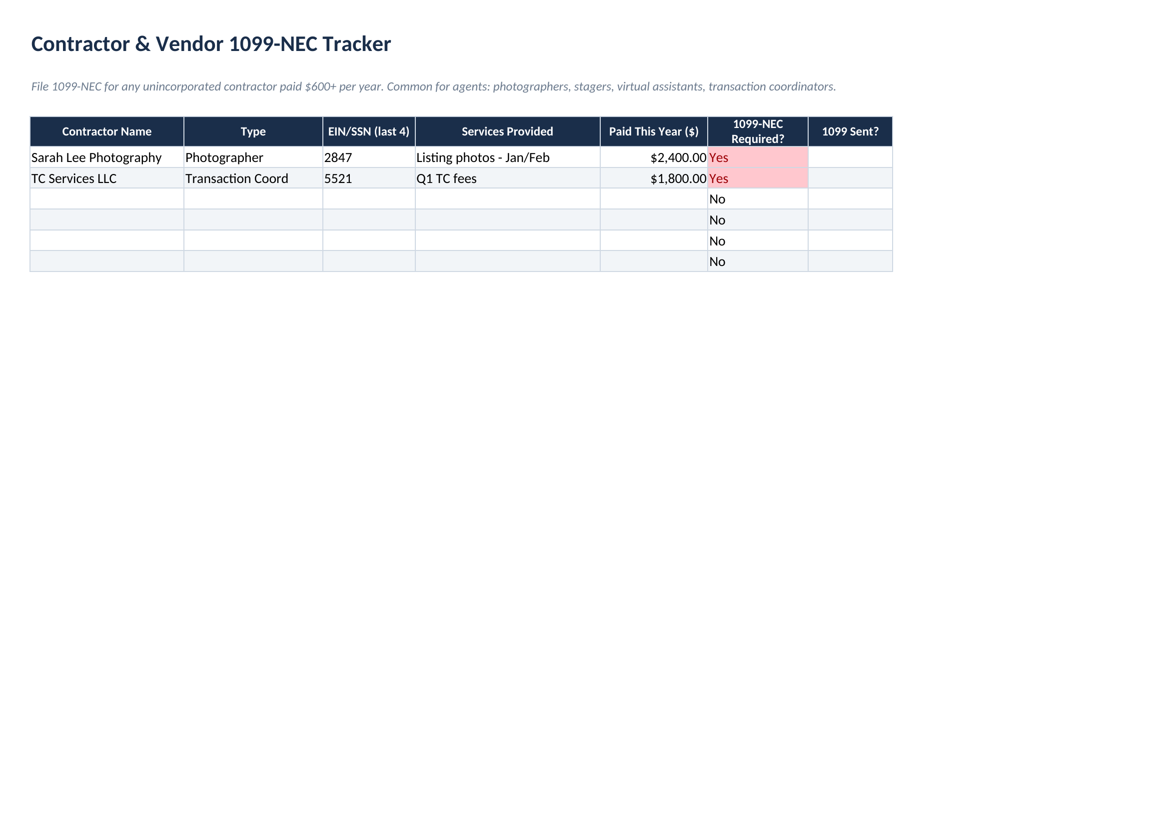 Real Estate Agent Expense & Tax Tracker | Excel & Google Sheets | U.S. Realtor Bookkeeping Spreadsheet | 1099 Income, Mileage & Tax Deduction Tracker